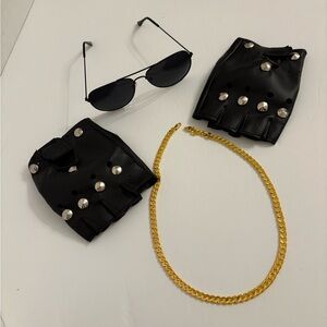 Punk New Accessories Vegan Leather Black Gloves Italian Gold Chain Glasses OS